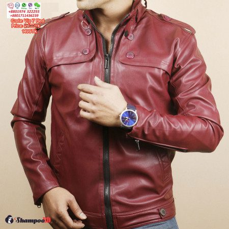 Gents Full Artificial Leather Jacket - Vip7 Red | Stylish jackets for men - Best Price in Bangladesh | Shampoobd
