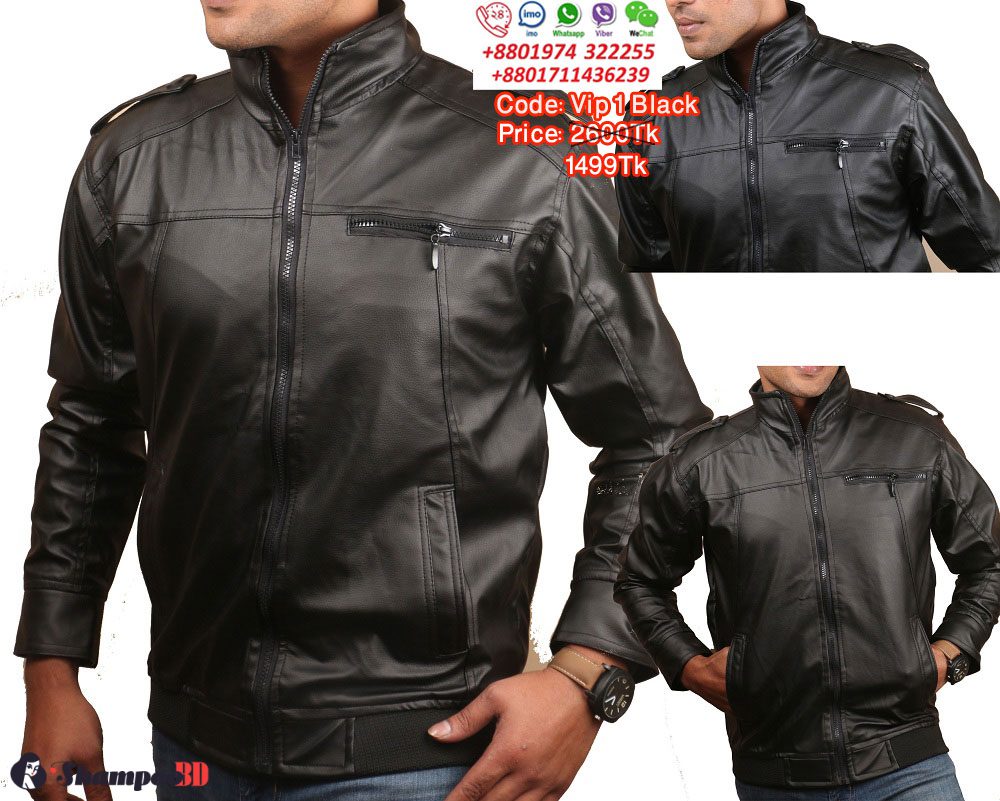 Black Artificial Leather Jacket For Men