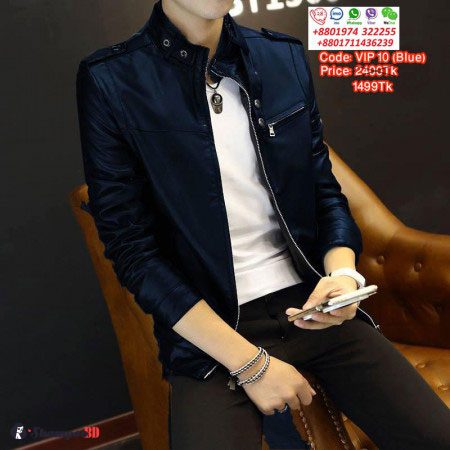 Gents Full Artificial Leather Jacket - Vip10 Bue - Best Price in Bangladesh | Shampoobd