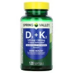 Spring Valley D3 125 mcg + K2 (100 mcg) for Bone Health Softgels, 120 Count