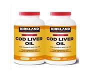 Kirkland Signature Cod Liver Oil + Omega 3-1150mg x 200 Capsules (2 Packs) Yellow Orange