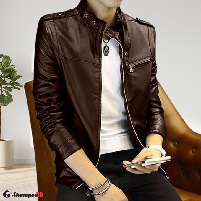Gents Full Artificial Leather Jacket - Vip1 coffee