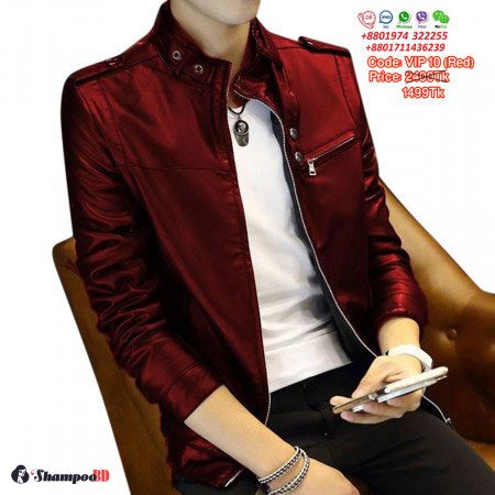 Gents Full Artificial Leather Jacket Vip10 Red | Mens Leather Jackets