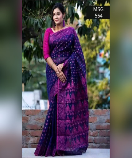 Eye Catching Design with Latest Collection Rich Fabric Ripe-Plum-Purple Colour Heavy Weave Work Traditional Unstitched Weightless Jamdani Sharee for Women