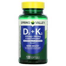 Spring Valley D3 125 mcg + K2 (100 mcg) for Bone Health Softgels, 120 Count