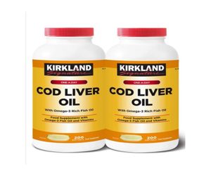 Kirkland Signature Cod Liver Oil + Omega 3-1150mg x 200 Capsules (2 Packs) Yellow Orange