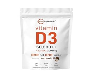 Micro Ingredients Vitamin D3 50,000 IU + K2 MK-7 200 mcg, 240 Softgels