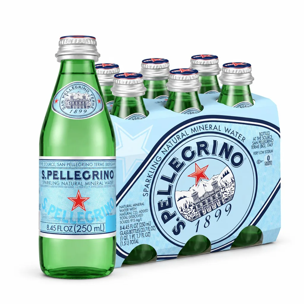 S. Pellegrino Sparkling Natural Mineral Water Glass Bottle 250mL 6 Pack