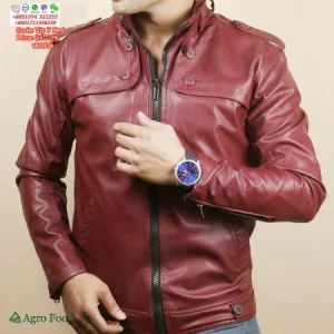 Gents Full Artificial Leather Jacket - Vip7 Red | Stylish jackets for men