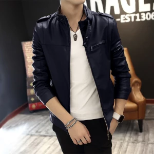 Gents Full Artificial Leather Jacket - Vip10 Bue