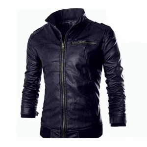 Gents Full Artificial Leather Jacket - Vip1 Blue
