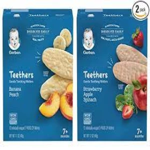 Gerber Teethers Strawberry Apple Spinach Wafers - 48gm | Healthy and Delicious Baby Snack