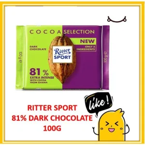 Ritter Sport Dark Chocolate 81% Extra Intense with Cocoa 100G