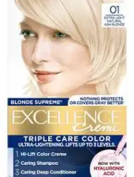 L'Oréal Paris Excellence Pure Blonde (01 Supreme Lightest Blonde) hair color.