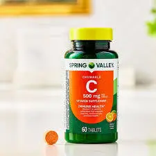 Spring Valley Vitamin C Dietary Supplement, Orange Flavor, 500 mg, 60 Count, Chewable Tablets