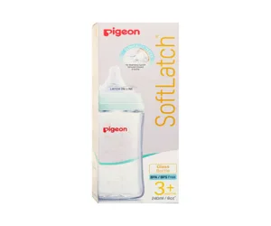 Pigeon SoftLatch Wide Neck Glass Feeding Bottle 240ml, 3+ Months.