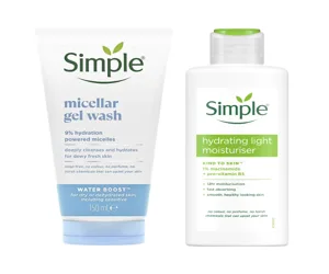 Simple Hydrating Light Moisturiser 125ml &amp; Water Boost 9% Micellar Gel Wash 150ml Combo