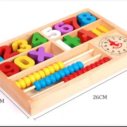 Digital educational mathematics learning box with abacus beads & clock for kids
