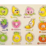 Children Montessori Educational Wooden Jigsaw Puzzle Toy Hand Grab Board Set- Fruits