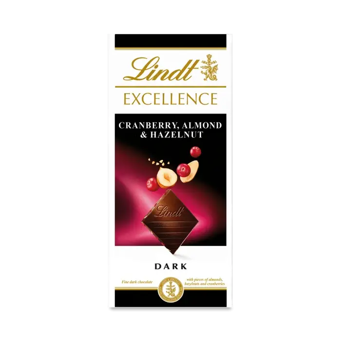 Lindt Cranberry Almond & Hazelnut Dark Chocolate Bar 100G