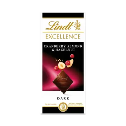 Lindt Cranberry Almond & Hazelnut Dark Chocolate Bar 100G