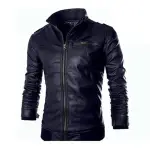 Bikers Full Artificial Leather Jacket - Blue color