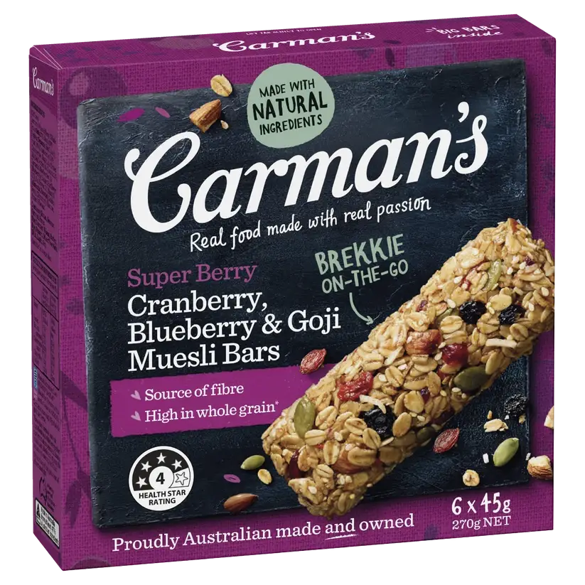 Carmans Muesli Bar Super Berry 6pack 270g