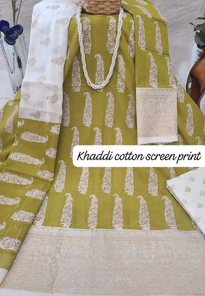 PURE KHADDI COTTON SCREEN PRINT 3PIC ID  2528