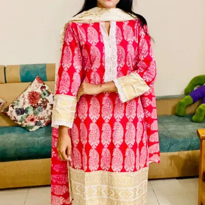 PURE KHADDI COTTON SCREEN PRINT  STITCH 3PIC