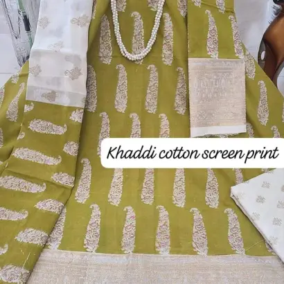 PURE KHADDI COTTON SCREEN PRINT 3PIC ID  2528