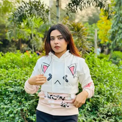 Funny Cat Printed Hoodie (Women's) light brown