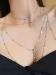 Fashionable Diamond Garden Bead Chain Body Chain Decorated with Sparkling Diamond Pendant Tassel Necklace Chest Chain Fashionable Women's European and American Trendy Chain